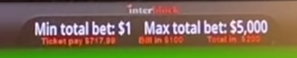 Machine betting limits display showing minimum and maximum bet amounts