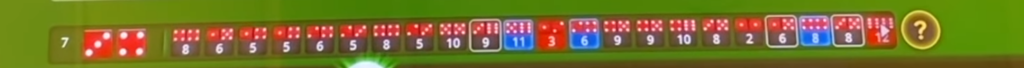Roll history showing recent dice outcomes and frequency tracking