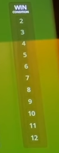 Win condition display showing which numbers will win on the next roll